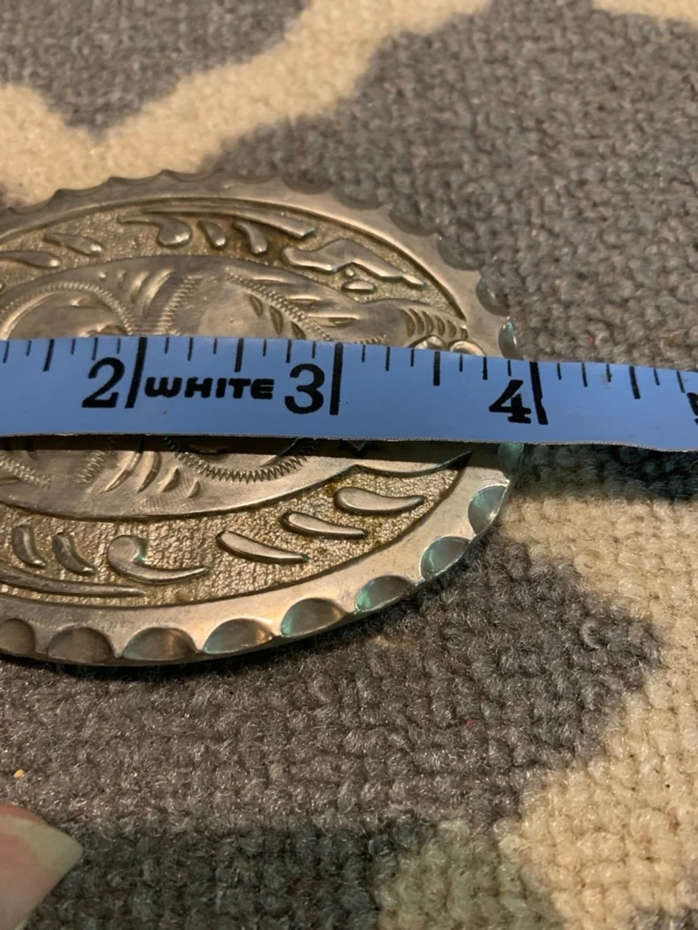 Vintage Western Style  Engraved Oval Belt Buckle - Silver Tone